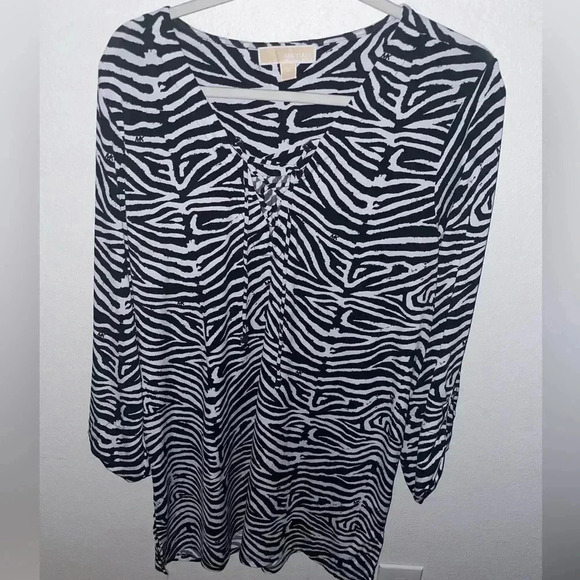 Michael Michael Kors Black White Zebra Stretch Knit MK Dress Short Size 1X - Picture 1 of 4